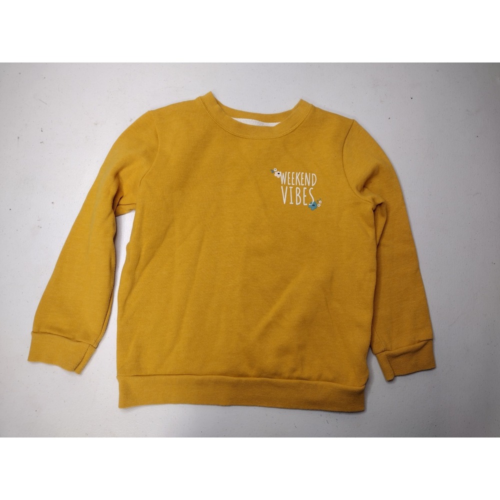 Cat & Jack Girls Mustard Yellow Weekend Vibes Graphic Sweatshirt Size S 6/6X